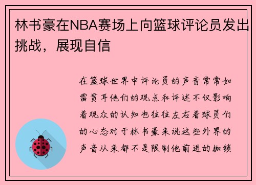 林书豪在NBA赛场上向篮球评论员发出挑战，展现自信